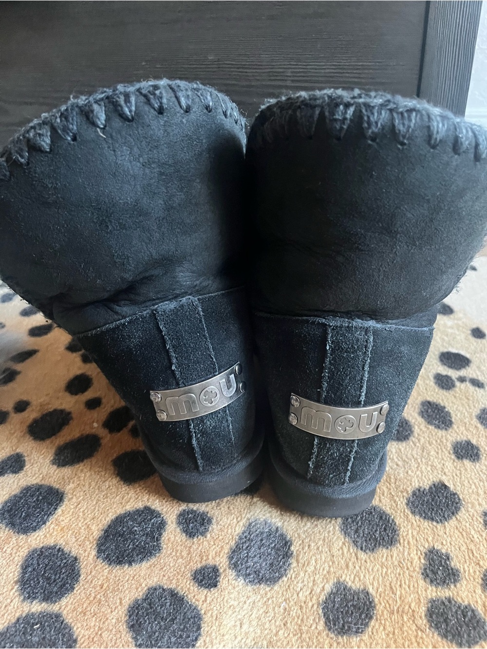 MOU metal label black shearling macrame winter boots wedges 40 / size 9 - Picture 3 of 5